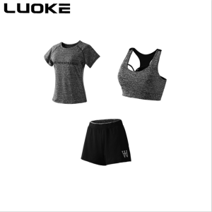 Luoke 【3PCS Tshirt+Shorts+Bra】VESTLINE Sport Wear Women Quick Dry Running Yoga Gym Seluar Tracksuit Perempuan Jogging Sport Suit  New