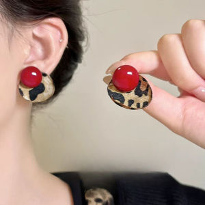Fashionable Ring Gift 复古豹纹夸张圆形耳环女气质高级感轻奢小众独特设计秋冬耳钉耳饰
