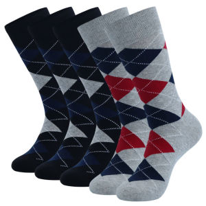 5 pairs mens argyle dress socks plus size high quality combed cotton crew socks black cool breathable casual socks for men