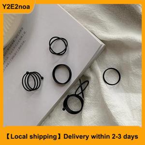 【Local shipping】 3 6pcs Vintage Black Rings Set For Women Girls Punk Metallic Geometric Simple