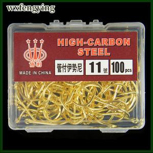 wxfengying 100pcs hộp màu vàng với vòng ống trả iseini móc thép gai thép carbon cao biển Móc Câu Cá