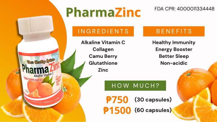 PHARMAZINC Alkaline Vitamin C with Glutathione Collagen Zinc Food  Supplement NON ACIDIC 60 Days Supply Vitamin C Mangosteen Orange Capsules -  Lazada | Lazada PH