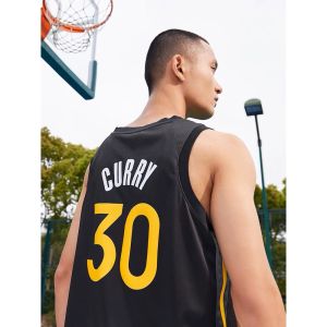 Jeans Fritz Golden State Warriors Curry #30 Basketball Jersey Black & Gold Mesh Sleeveless Vest Sports & Streetwear Tank Top