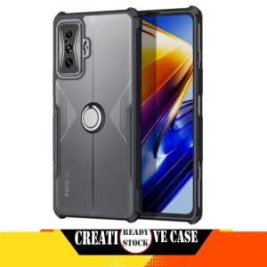 Promo Case Xiaomi Redmi A3 2023 / Poco X6 5G / Redmi Note 13 Pro 5G 2024 / Poco F5 / Poco F4 GT 5G 2022 Black Bumper Premium Case Armor Transparent + Holder Ring
