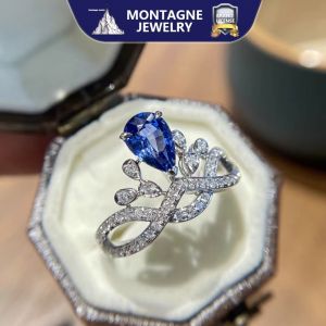 Montagne Jewelry 18k Pure White Gold Ring for women Diamond Inset Crown Design Fine Jewellery Natural 1 Carat Sapphire Ring