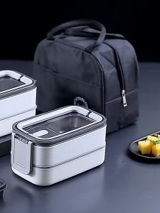 2 Tier Lunch With Bag Bento Thermos Lunch Stainless Steel Bekas Makanan Bekal Makanan Tahan Panas 保溫飯盒