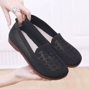 Free Shipping Summer Beijing-Style Cloth Shoes Shallow-Toe Breathable Openwork Design Casual Non-Slip Mid-Heel Sandals Soft-Soled Mesh WomenS Shoes For Mothers