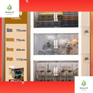 Foldable Storage Cabinet Transparent Storage Box Organiser With Wheels Wardrobe Kitchen Cabinet