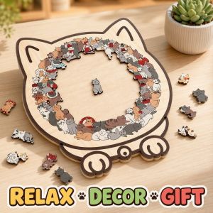 Wooden Cat Puzzle Special Shaped Pieces Morandi Macaron Color Home Decor Gift For Kids Adults