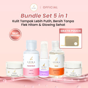 Leika Skincare Paket 5in1 Resmi BPOM dan Halal MUI Paket Lengkap Penghilang Flek Hitam dan Bintik Hitam Yang Membandel di Wajah Tanpa Efek Samping Salep Penghilang Flek Ampuh Aman Untuk Ibu Hamil Menyusui Kulit Sensitif Bekas Jerawat Bopeng dan Glowing