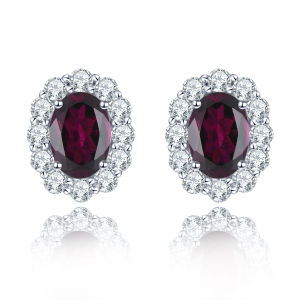 Lohaspie Jewelry Real 1.8 Carats Sterling Silver Earrings 925 Original Natural Dark London Blue Topaz Rhodolite Garnet Stud Earring Blue Topaz Earring For Women 925 Silver Jewelry