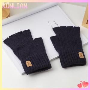 [KUNLIAN] Dệt Kim Dày Nhiệt Nửa Ngón Tay Găng Tay Phụ Nữ Người Đàn Ông Mùa Đông Ngoài Trời Lái Xe Ngón Găng Tay Màn Hình Cảm Ứng Găng Tay