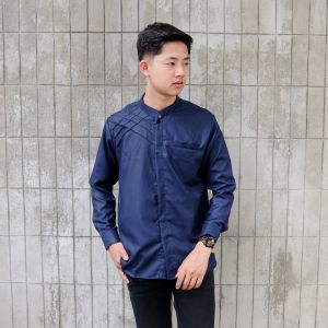 Baju Koko Pria Lengan Panjang Slimfit / Kemeja Polos Bermarset Motif Polos marvel Bahan Toyobo / Koko Elrumi Terbaru