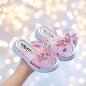 (MEET 22)Korea Girl Bow Pearl  Princess Jelly slippers sandals (25-36) #COD