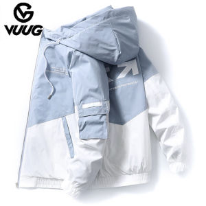 VUUG Spring and Autumn Clothes Men Jacket Size 3XL Outwear Hooded Wadded Coat Slim Parka Mens Fashion Printed Jacket