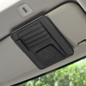 Multifunctional Car Sun Visor Organizer Leather Multi-Pocket Card Holder Pouch Pen Storage Glasses Clip Auto Interior Accessories