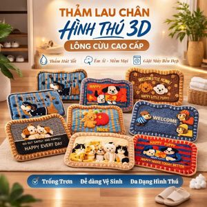 Thảm Lau Chân Lông Cừu 3D Hình Thú – Thảm Chùi Chân Thấm Nước Đế Chống Trượt Thảm Cửa Ra Vào Nhà Tắm