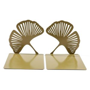 LENMAX. Creative L-shaped Folding Bookends Stylish Hollow Out Ginkgo Leaf Bookshelf Modern Light Luxury Metal Book Rack