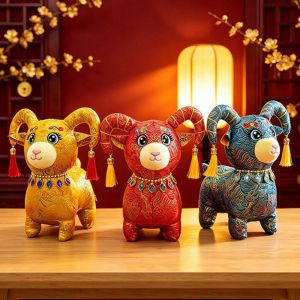 CHUAN Mềm mại Búp bê nhồi bông hình cừu theo cung hoàng đạo. Phong cách Trung Hoa 15/20/25 cm Búp bê linh vật nhồi bông Sáng tạo Hoạt hình dây chuyền hình cừu nhồi bông bằng lụa Trang trí năm