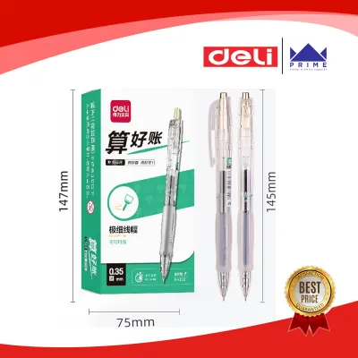 Deli Retractable SA130 Bullet Tip Gel Pen Quick-Drying and Smooth Writing Black 0.35mm 12pcs/box