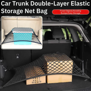 Car Trunk Net Bag Double-Layer Elastic Storage Flat Net Waterproof Press-Resistant Hanging Style Car Storage Bag