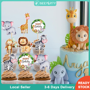 6pcs Animal Cake Topper Cupcake Flag For Wild One Jungle Safari Birthday Party Decorations