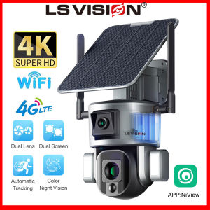 LS VISION 4K 8MP Dual Lens 9W Solar CCTV Camera WiFi Outdoor Automatic Tracking IP Security CCTV Camera Full Color Night Vision Wireless PTZ Cameras for Orchard Pasture(No zoom)