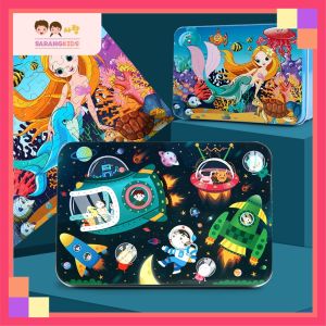 100pcs Kids Wooden Early Learning Metal Box Jigsaw Puzzle