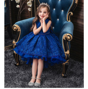 Summer Trailing Dress Kids Girls Birthday Outfits Sleeveless Ball Gowns Children Party Clothing Wedding Flower Girl Wear Kids Beaded Princess Costume