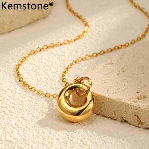 Kemstone Modern Geometric Circle Link Necklace Stainless Steel Gold-Tone Pendant Womens Jewelry