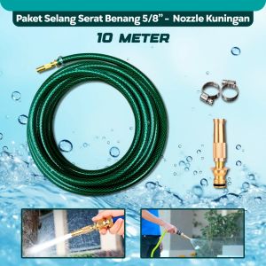 DADIDU  Paket Cuci Motor Selang Serat Benang 5/8” Semprotan Nozzle Kuningan – Set Nozzle Kuningan 5/8” Selang Anti Lumut Serat Benang Selang Cuci Mobil Paket Semprotan Kuningan 5/8” Selang Rumahan