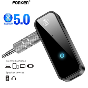 FONKEN 2 In 1 Mini Bluetooth 5.0 เสียงเครื่องเสียงรถ Converter 3.5มม.AUX แจ็คเครื่องส่งสัญญาณเสียงไร้สาย เหมาะสำหรับรถหูฟังสำหรับคอมพิวเตอร์เสียง