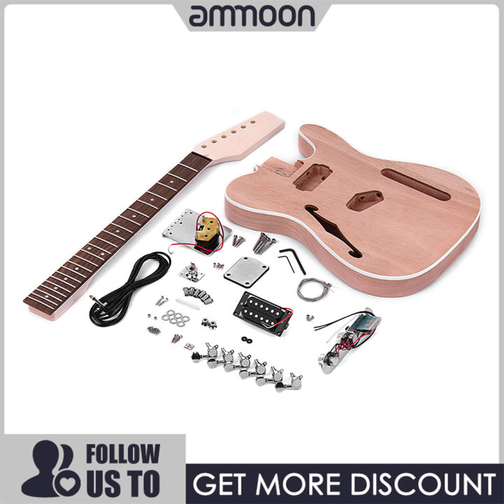 Ammoon Unfinished Electric Guitar Diy Kit Mahogany Body With F Soundhole Maple Wood Neck 2394