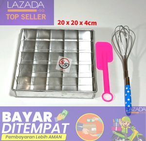 Loyang sekat brownis persegi 20 x 20 x 4cm | Fudgy brownis shiny crust gratis spatula dan pengocok telur