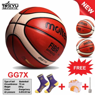 GG7X ORDINARY BASKETBALL WITH PIN NET AND ICONIC SOCKS LEATHER SIZE 7