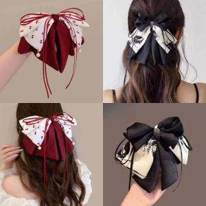 Chinese Style Ink Wash Ribbon Bow New Half Tied Ponytail with Spring Shark Hair Clip
