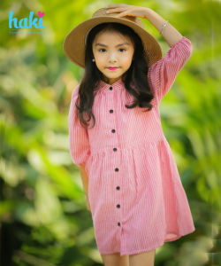 Váy bé gái kẻ tay raglan nhẹ nhàng dễ thương + Đầm cho bé gái thô cao cấp xuất khẩu HAKI HK489 (10-26kg) đầm thiết kế cho bé gái váy đi chơi cho bé