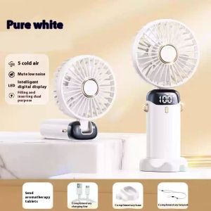 2025 new long life digital display folding 5 handheld small fan portablemini silent office student dormitory rechargeable USB handheld strong coolin gair table small fan camping office table