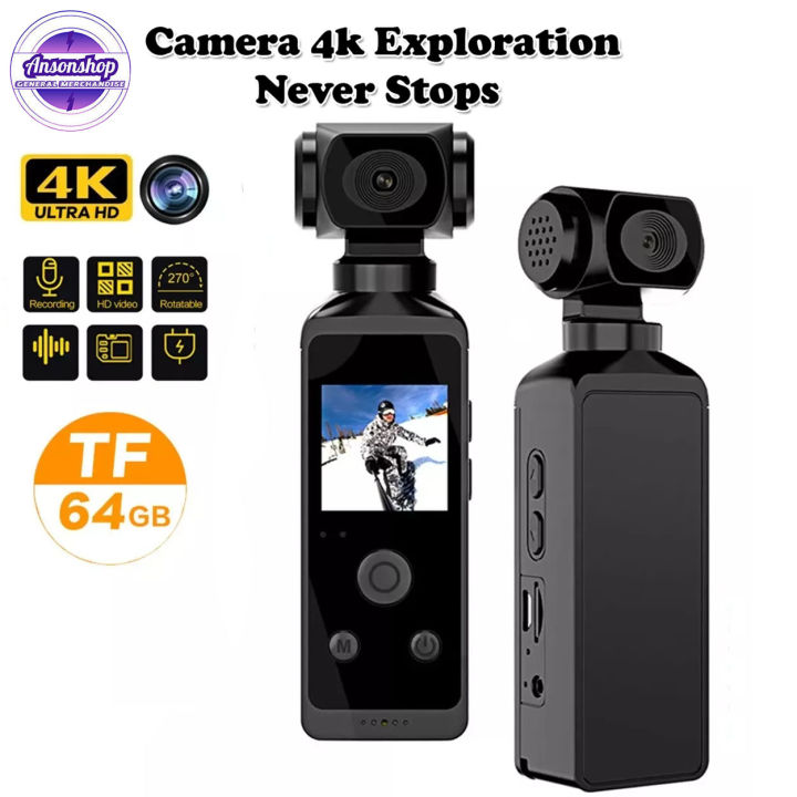 4K 1080P Pocket Camcorder HD Cam LCD Screen 270° Rotatable Wifi Mini  sports Camera with Waterproof Case Motion Cameras