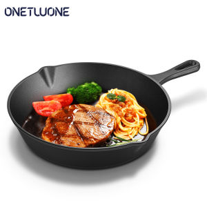 Onetwone กระทะทอดเหล็กหล่อขนาดเล็กกระทะทอดแบบไม่ติดกระทะผัดกระทะสเต็กทําจากบาร์บีคิวกระทะย่างทําอาหารแบบเหนี่ยวนําก๊าซเครื่องครัวสําหรับใช้ในครัว