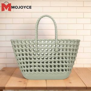 MOJOYCE Women Mesh Top-Handle Bag Large Capacity PVC Shopping Bag Solid Color Stylish Basket Bag Hollow Out for Outdoor Camping