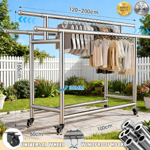 ATO 304 Stainless Steel Folding Clothes Hanger Drying Rack with Wheels Shoe Hanger Rak Penyidai Baju