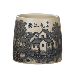 壶芝宴紫砂主人杯宜兴原矿段泥全手工陶刻山水杯办公泡茶个人杯茶