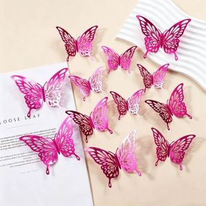YAHURO 24Pcs Hollow Butterfly Wall Stickers Art Decoration Creative Butterfly Wall Decor Wall Decor Butterflies Decal 3D Butterfly Decals Room