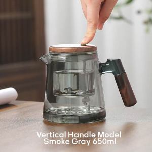 650ML Glass Tea Pots Infuser Press Switch Heat-resistant Teapot Water Separation Inner Kettle Chinese Kung Fu Tea Filter Wood