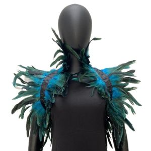 ANGCHI Gothic Feather Shoulder Cape Punk Neck Wrap Feather Shawl Costume Natural Feather Fake Collar Cosplay