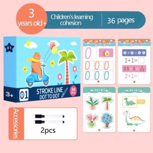 【NEW】128Pages  Kid Magical Tracing Book with Erasable Pen Control Educational Toy Drawing Thinking Dot to Dot Writing Practice