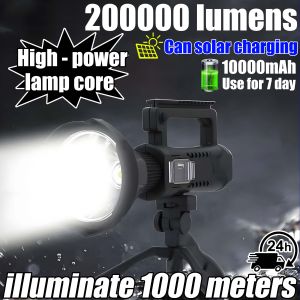 2025 Lampu Obor Super Terang Baharu New Super Bright Torch Light 200000 lumens LED Lampu Suluh Portable Rechargeable Spotlight Camping Flood Light Searchlight with Tripod Outdoor Handheld Flashlight Waterproof P50 / P90 手电筒