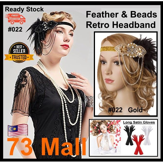 73Mall🇲🇾] Gatsby Hairband #022 with Feather Beads Theme Retro