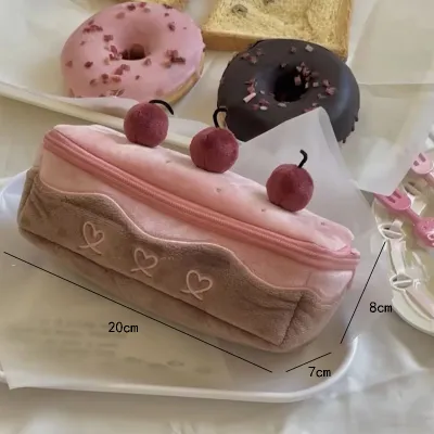 Tempat Pensil Kotak Pensil Kue Ceri anak perempuan Lucu Tas Alat Tulis Kotak Penyimpanan Tas Kosmetik Kapasitas Besar